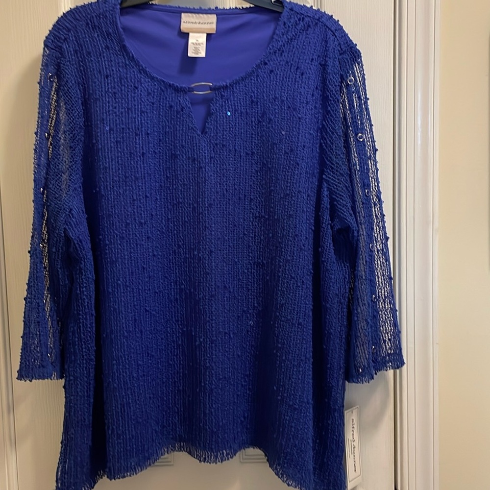 Royale Blue LS Seascape With Sequin Tunic 1X